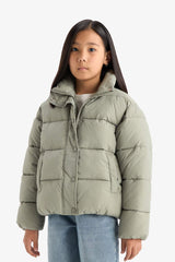 Girls' Waterproof Zippered Puffy Jacket