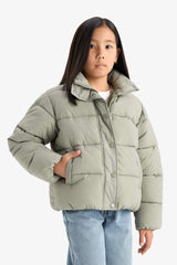 Girls' Waterproof Zippered Puffy Jacket