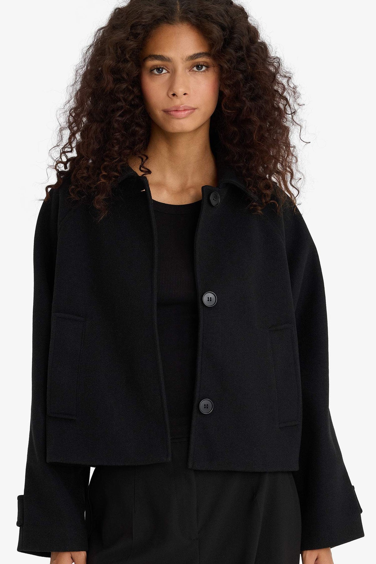 Regular Fit Polo Collar Cashmere Short Jacket