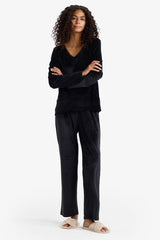 Pajama Set Regular Fit Long Sleeve Velour Top Long Bottom