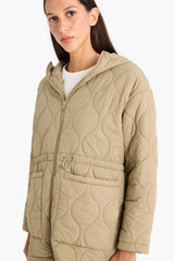 Waterproof Regular Fit Hooded Zippered Quilted Coat
