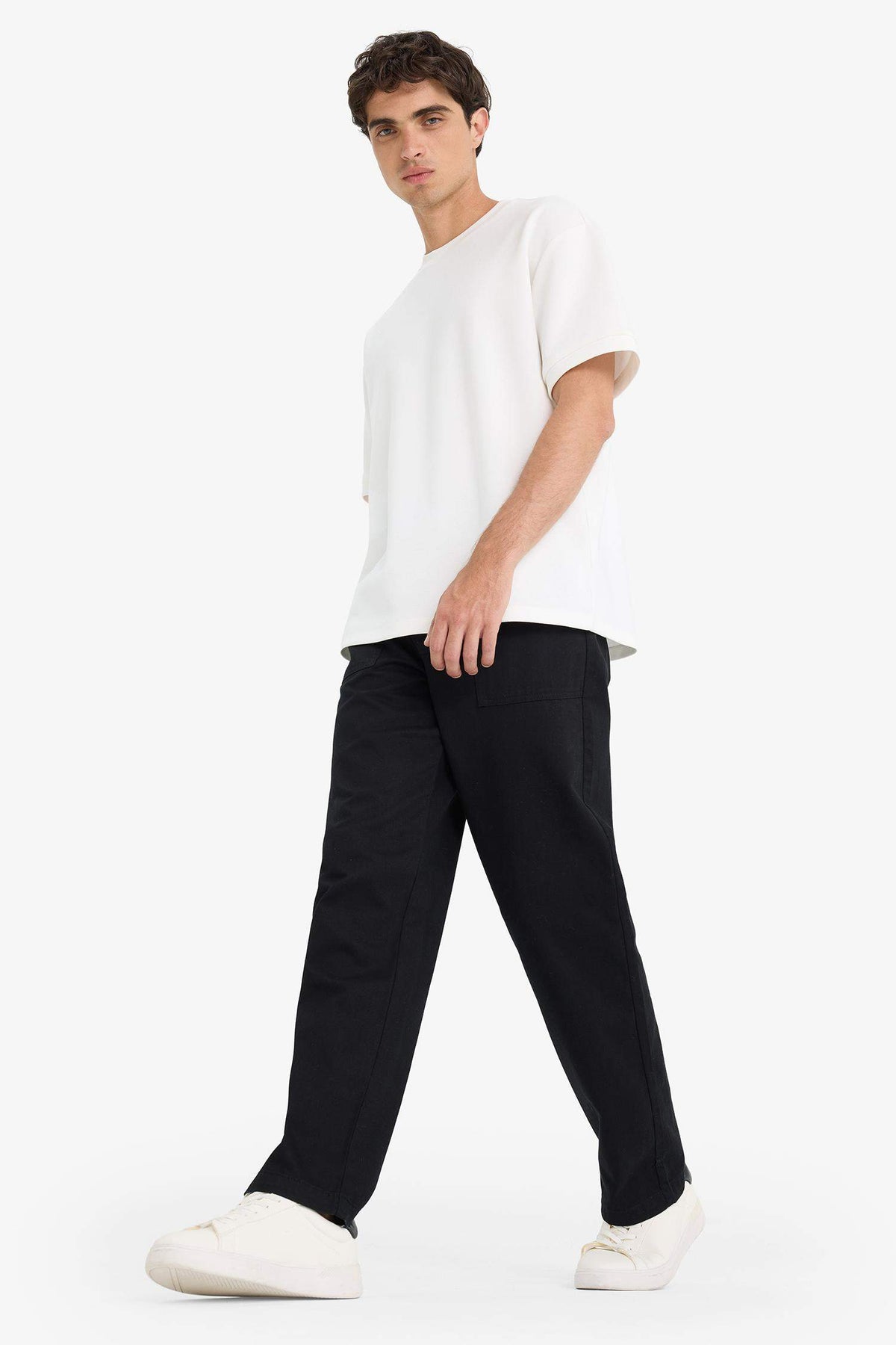 Wide Leg Regular Hem Patch Pocket Gabardine Trousers