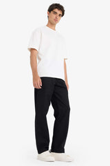 Wide Leg Regular Hem Patch Pocket Gabardine Trousers
