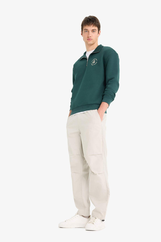 100% Cotton Wide Leg Elastic Waist Tie-Down Parachute Jogger Pants Main Image