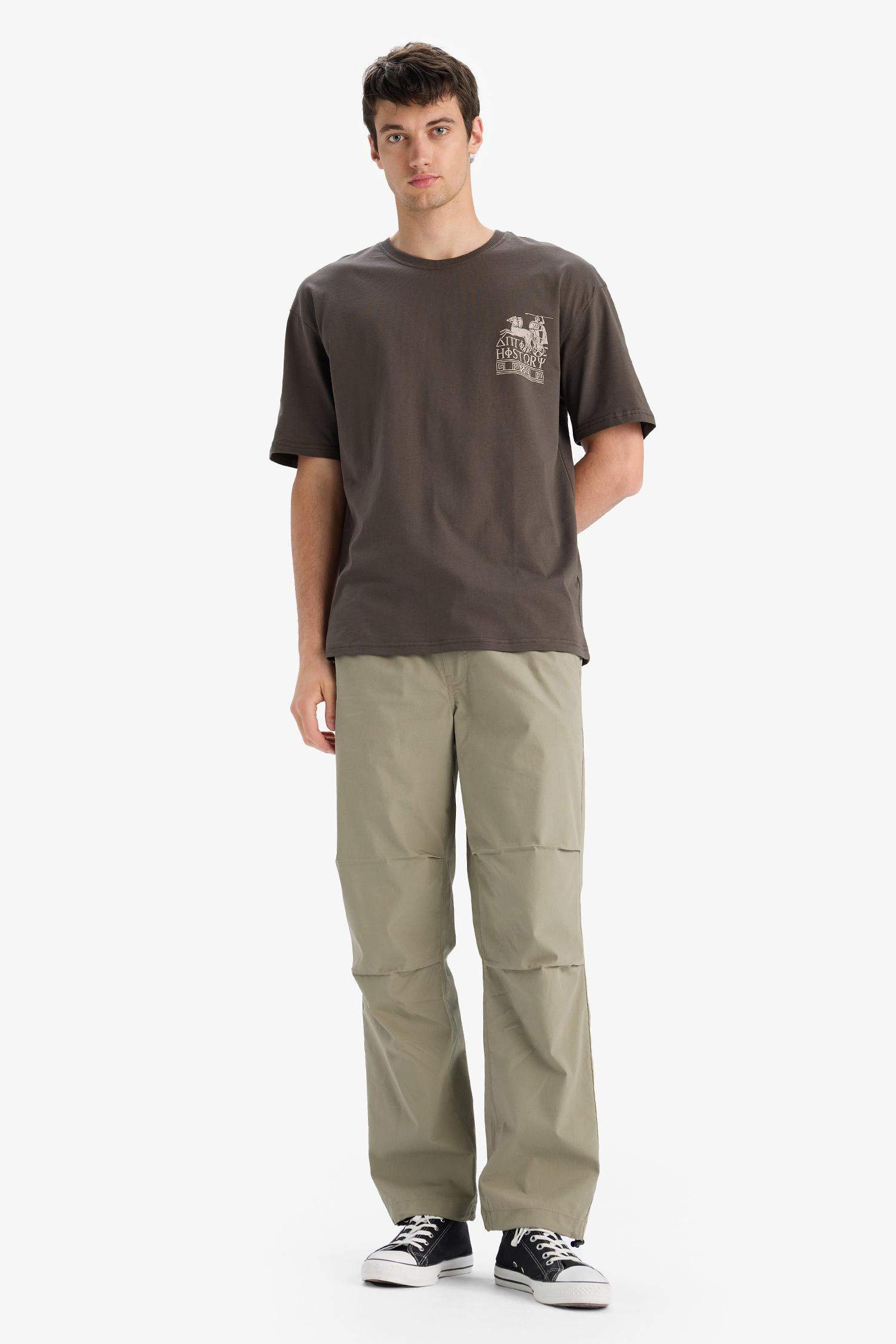 100% Cotton Wide Leg Elastic Waist Tie-Down Parachute Jogger Pants