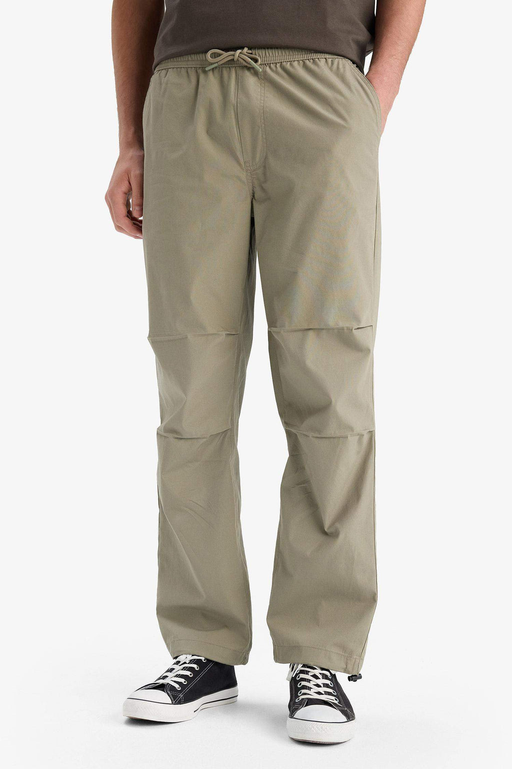 100% Cotton Wide Leg Elastic Waist Tie-Down Parachute Jogger Pants