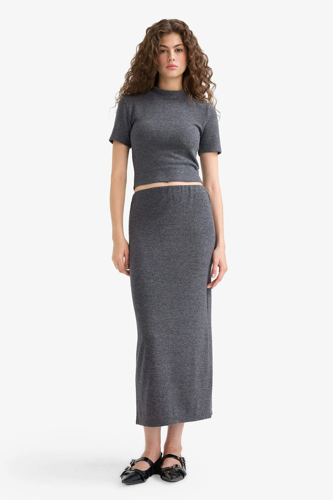 Pencil Skirt High Waist Maxi Knitted Skirt Hover Image