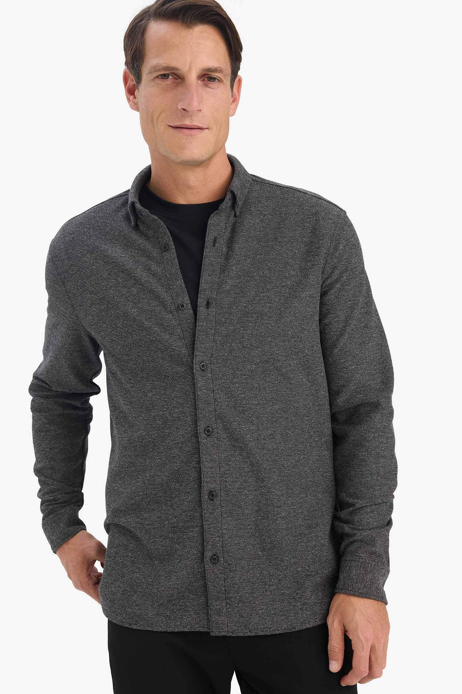 Regular Fit Polo Collar Long Sleeve Shirt