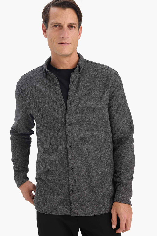 Regular Fit Polo Collar Long Sleeve Shirt Hover Image