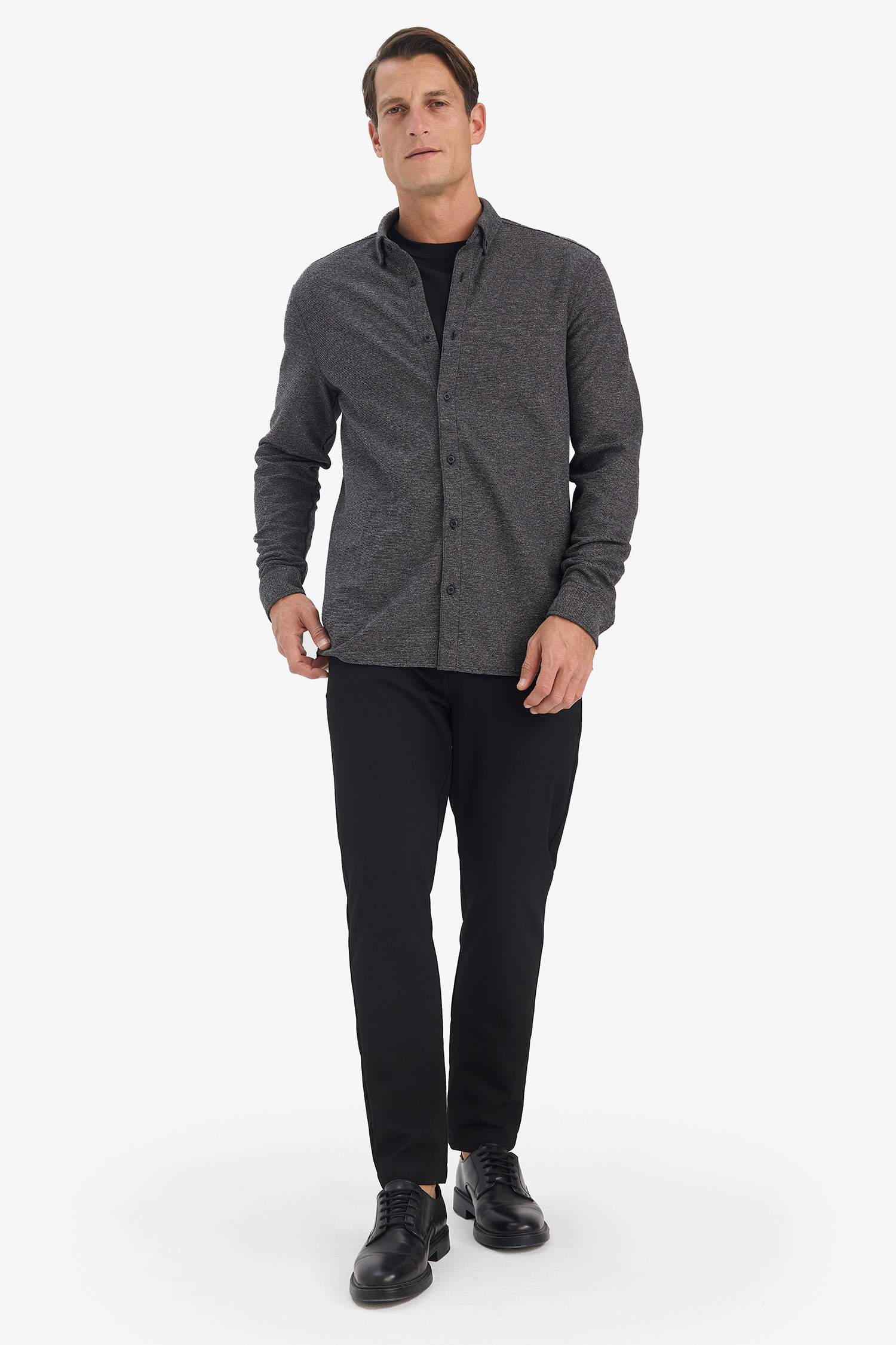 Regular Fit Polo Collar Long Sleeve Shirt