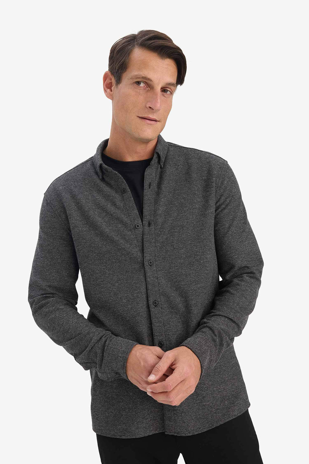 Regular Fit Polo Collar Long Sleeve Shirt