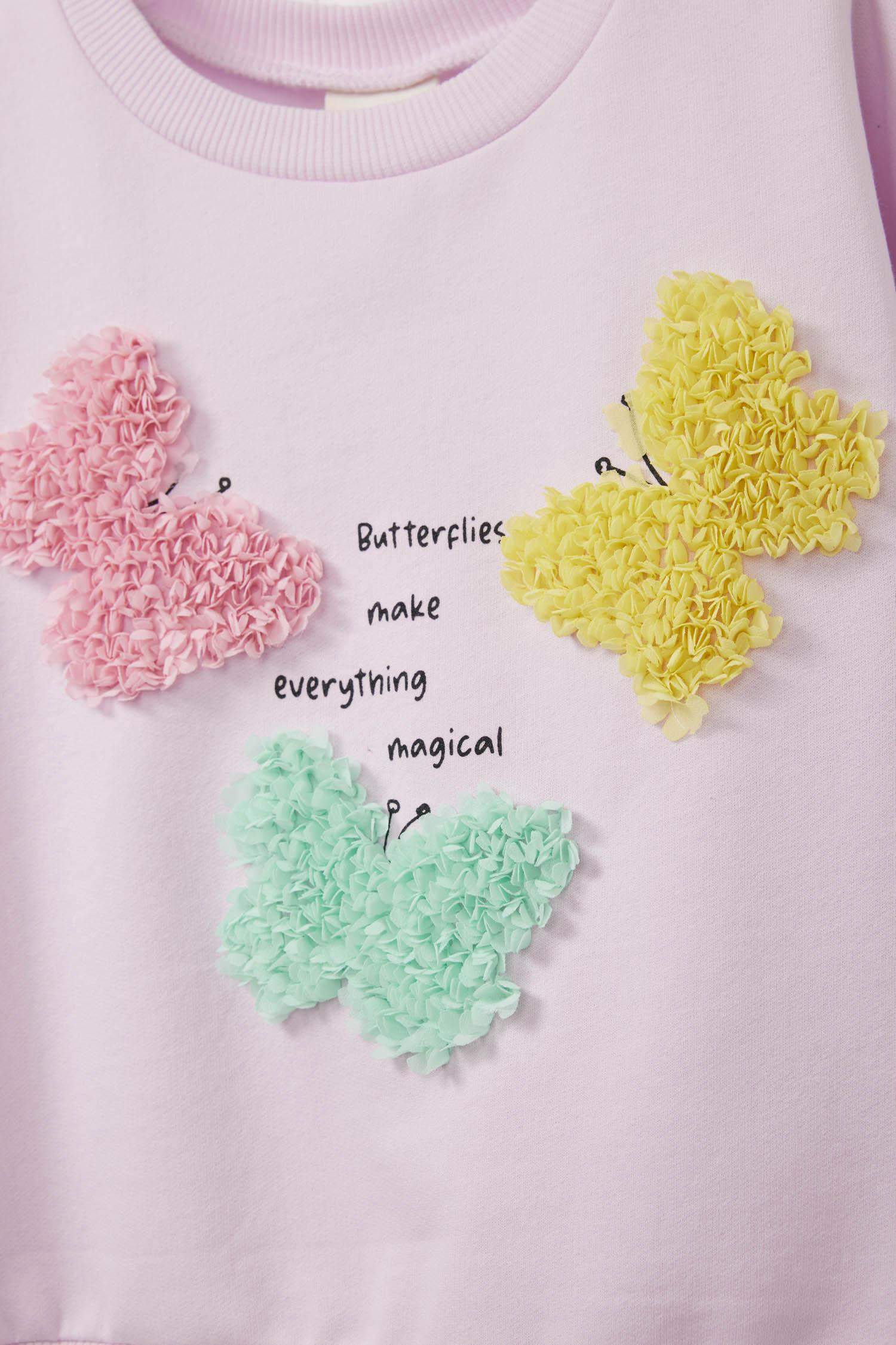 Baby Girl Crew Neck Printed Sweatshirt with Soft Furry Inside