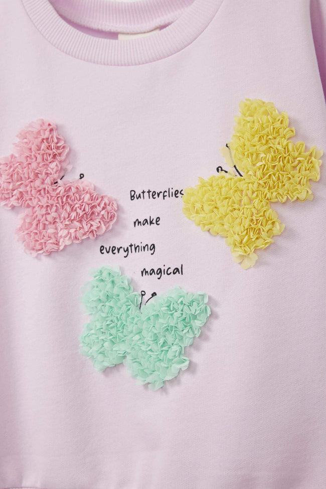 Baby Girl Crew Neck Printed Sweatshirt with Soft Furry Inside Main Image