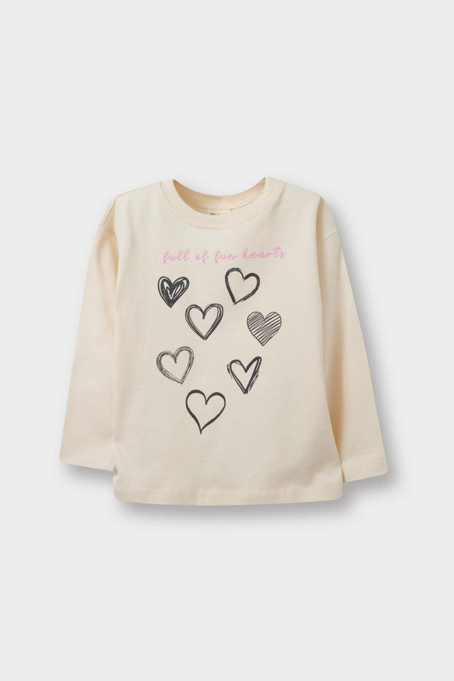 Baby Girl Crew Neck Heart Patterned 2-Pack Long Sleeve T-Shirt Main Image