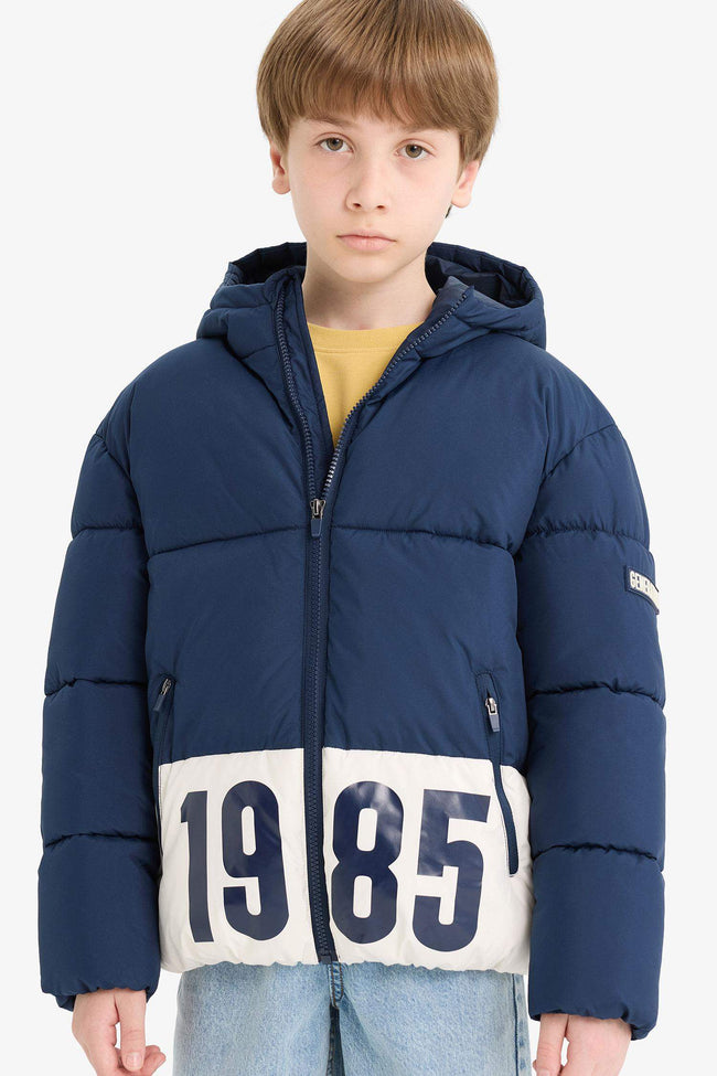 Boys Waterproof Hooded Zippered Puffer Jacket Hover Image