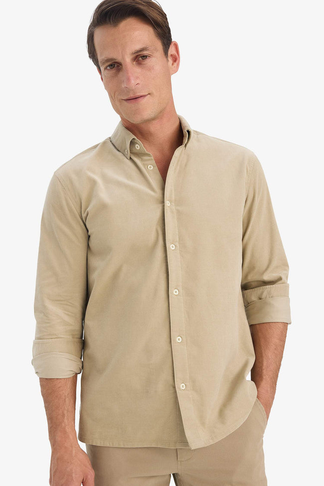 Regular Fit Polo Collar Corduroy Long-Sleeve Shirt Hover Image