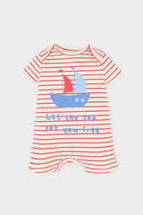 Male Baby Newborn Striped Printed Combed Covering Short Sleeve Coverall