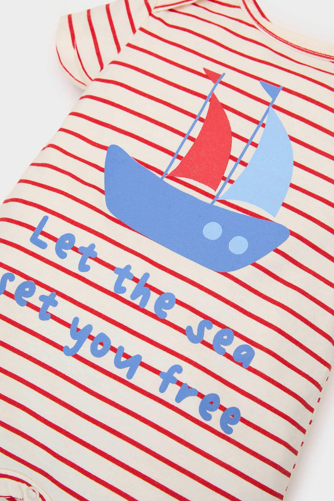 Male Baby Newborn Striped Printed Combed Covering Short Sleeve Coverall Hover Image