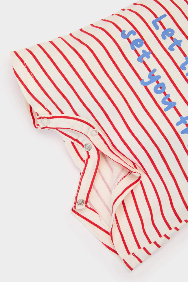 Male Baby Newborn Striped Printed Combed Covering Short Sleeve Coverall Main Image