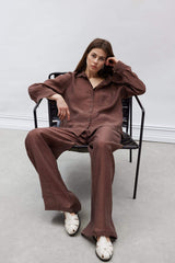 Straight Fit Modal Fabric Palazzo Trousers High Waist Long Length