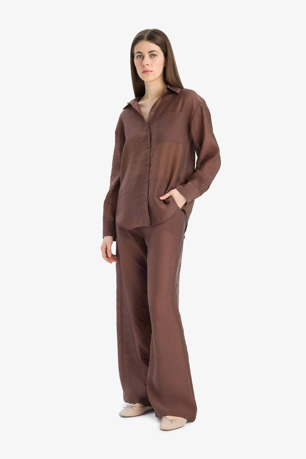 Straight Fit Modal Fabric Palazzo Trousers High Waist Long Length