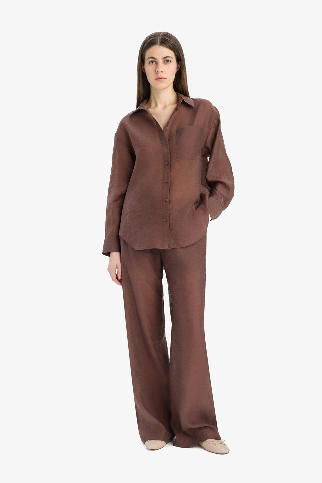 Straight Fit Modal Fabric Palazzo Trousers High Waist Long Length