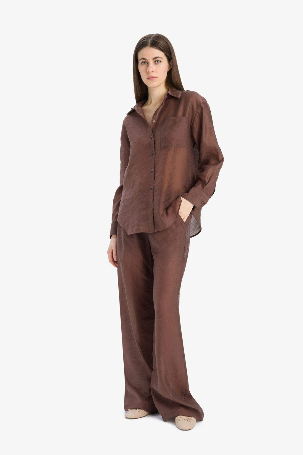 Straight Fit Modal Fabric Palazzo Trousers High Waist Long Length