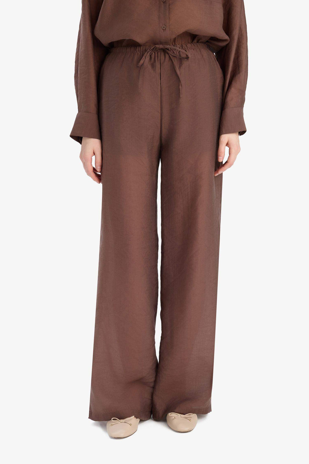 Straight Fit Modal Fabric Palazzo Trousers High Waist Long Length