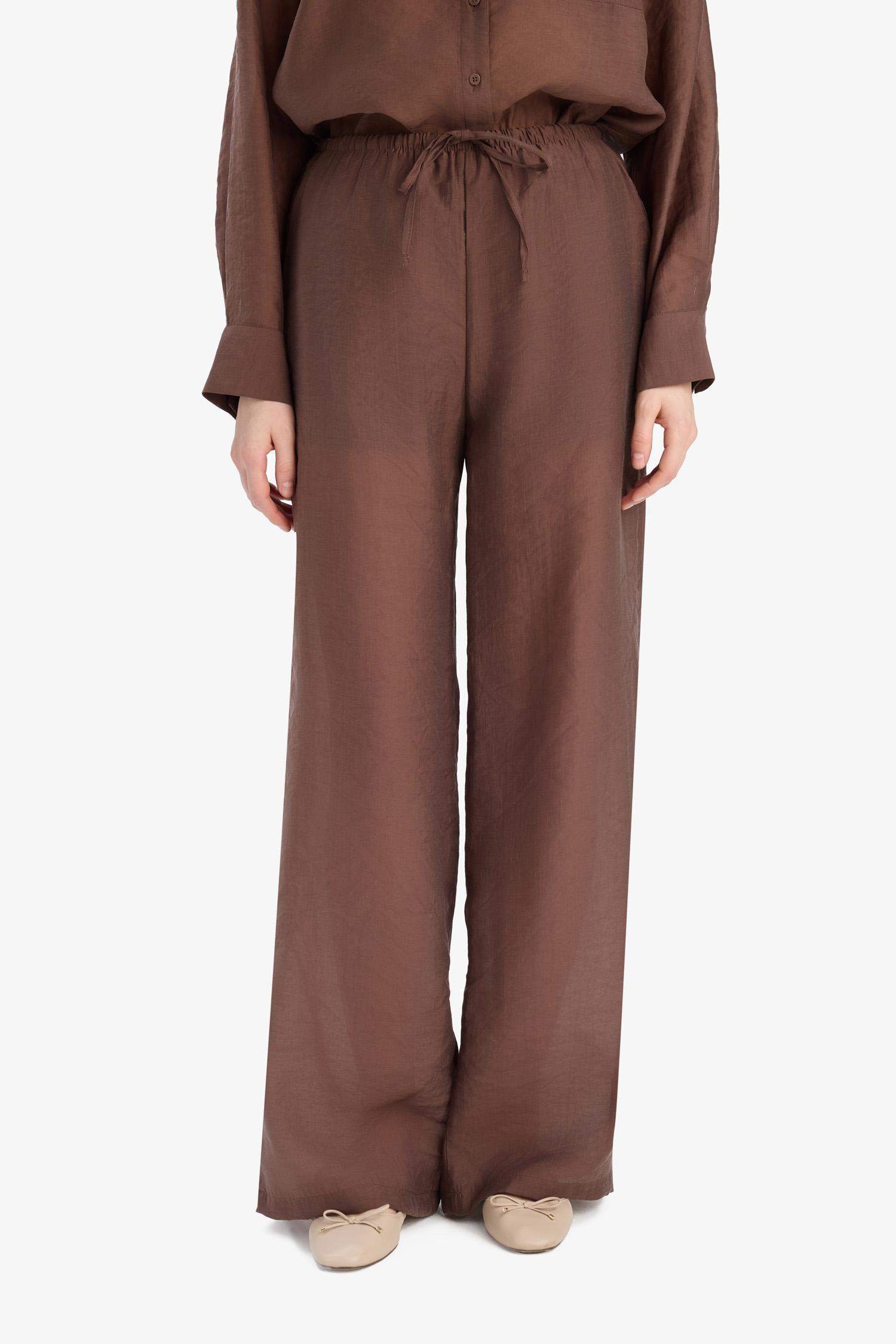 Straight Fit Modal Fabric Palazzo Trousers High Waist Long Length