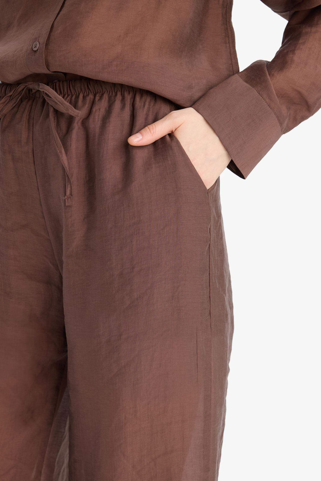 Straight Fit Modal Fabric Palazzo Trousers High Waist Long Length