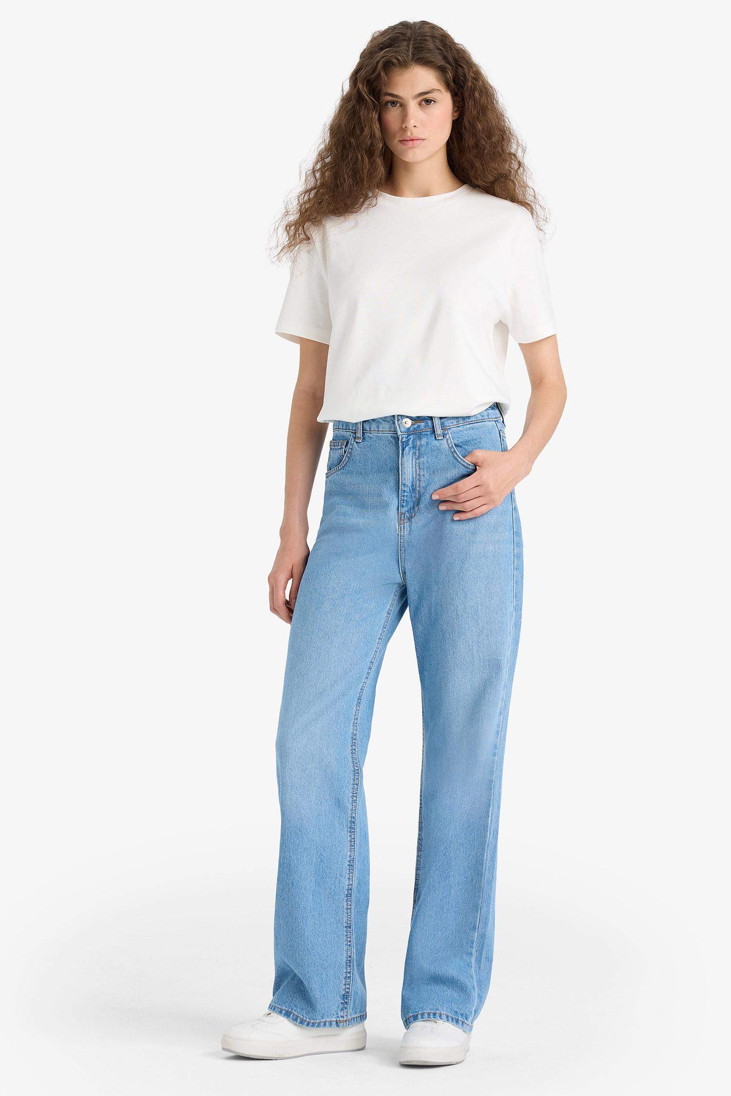 90's Wide Leg High Waist Long Jean Washed Trousers