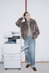 Baggy Fit High Waist Folded Leg Jean Snow Washed Trousers