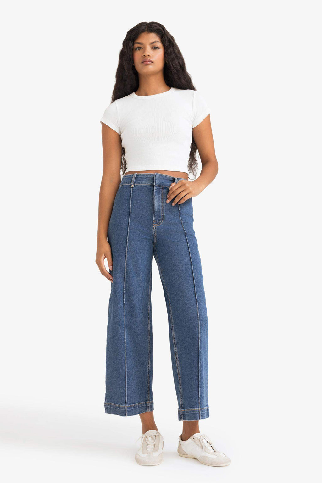 Culotte High Waist Crop Fit Crop Jean Snow Wash Trousers