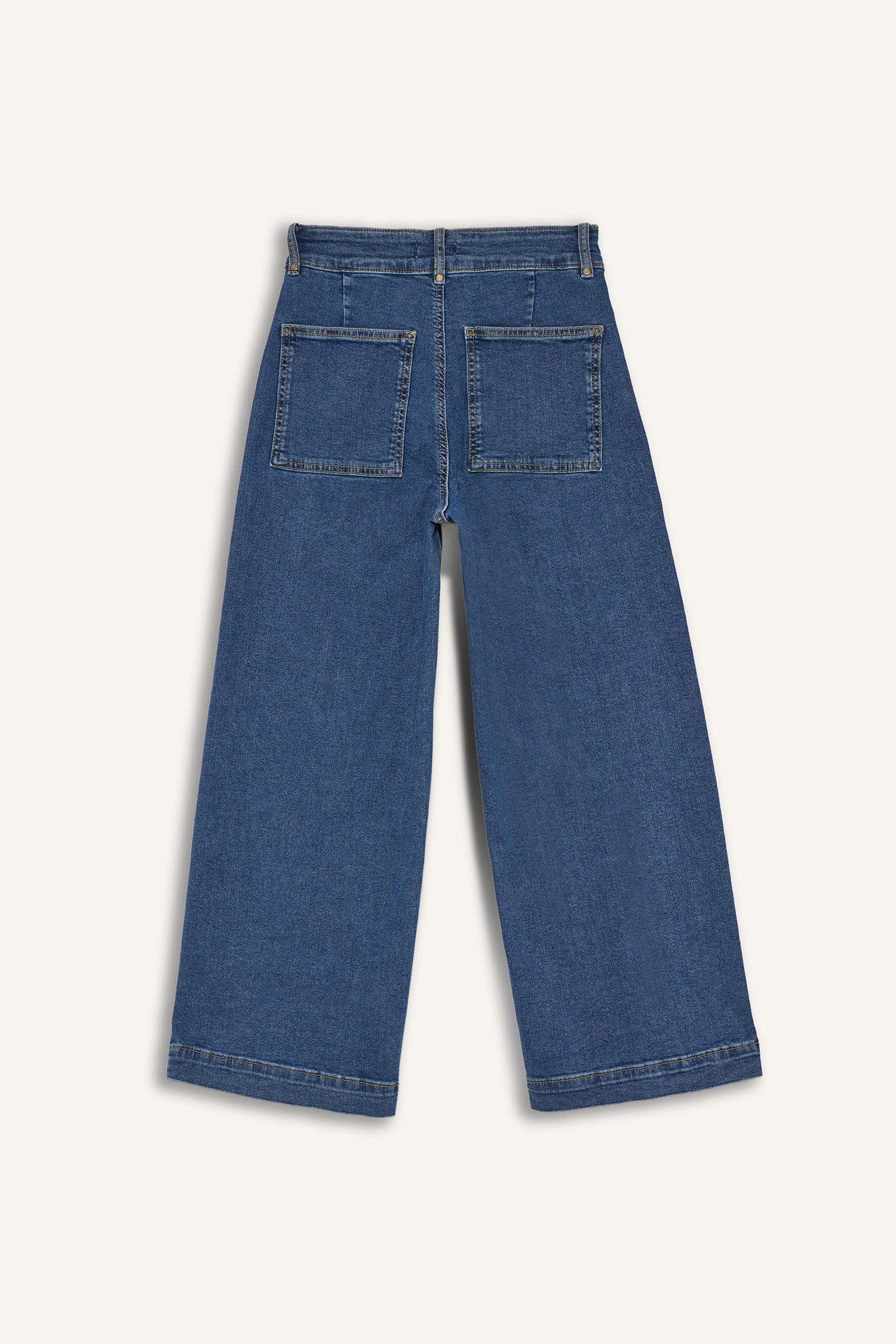 Culotte High Waist Crop Fit Crop Jean Snow Wash Trousers