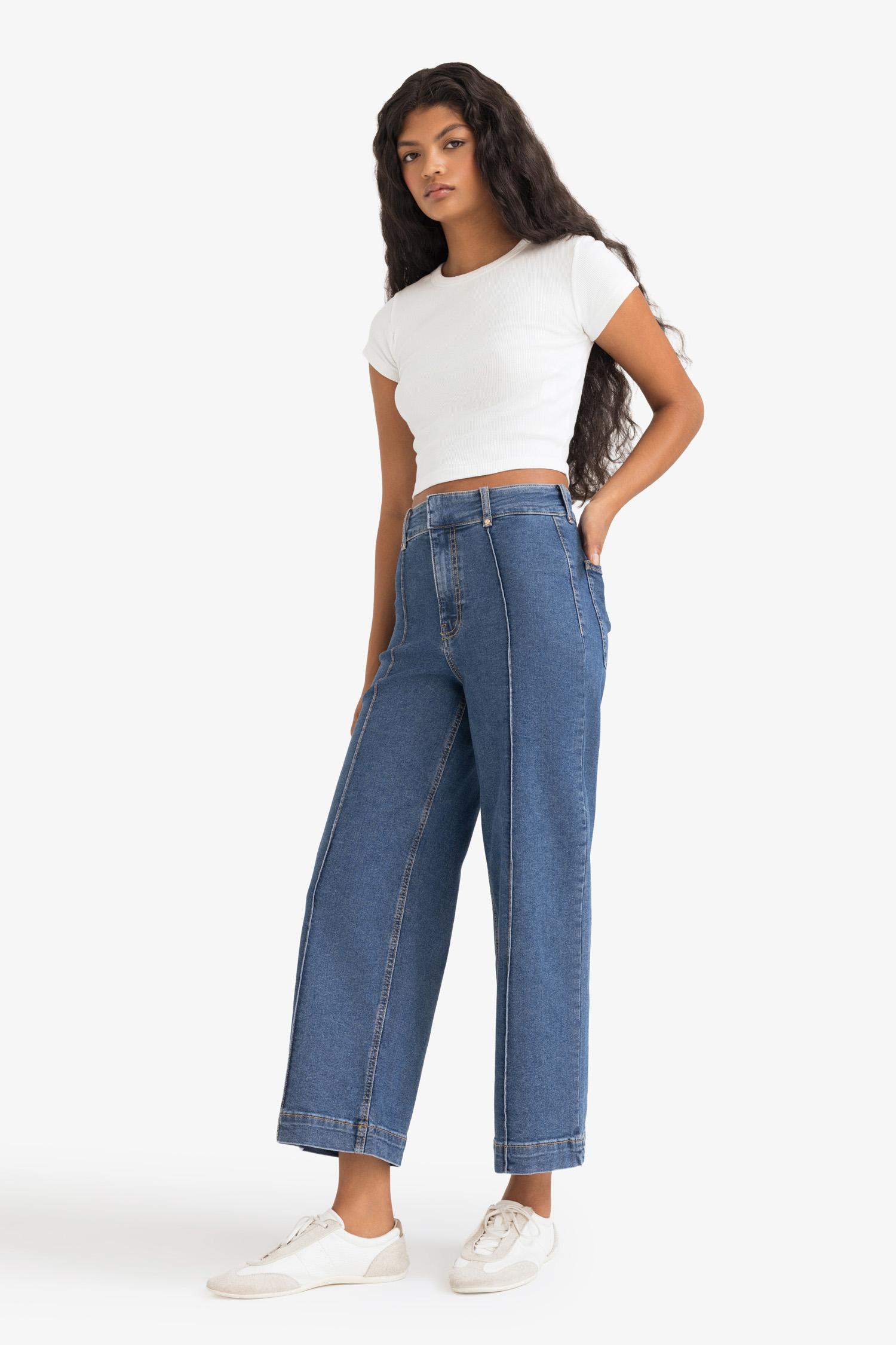 Culotte High Waist Crop Fit Crop Jean Snow Wash Trousers