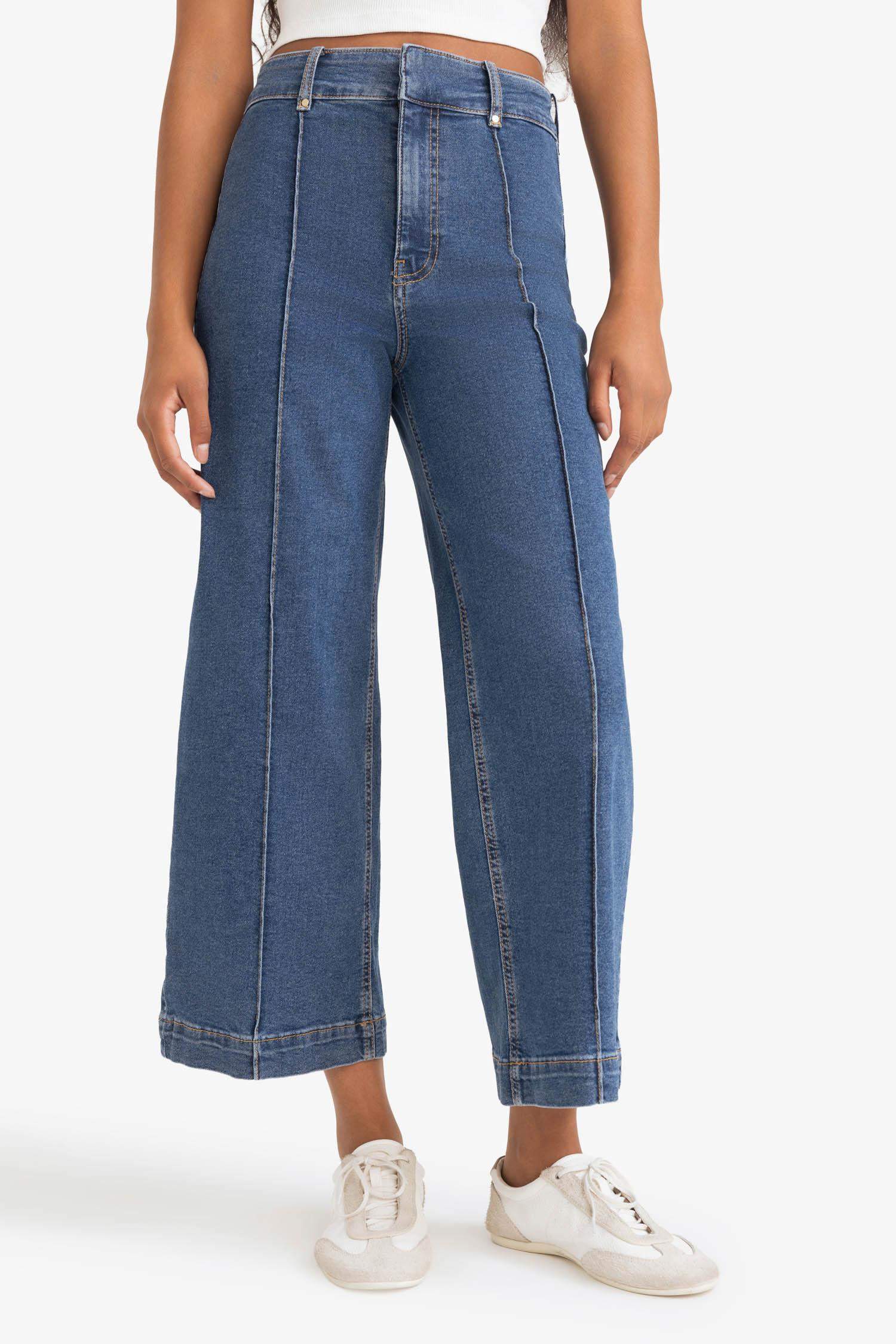 Culotte High Waist Crop Fit Crop Jean Snow Wash Trousers