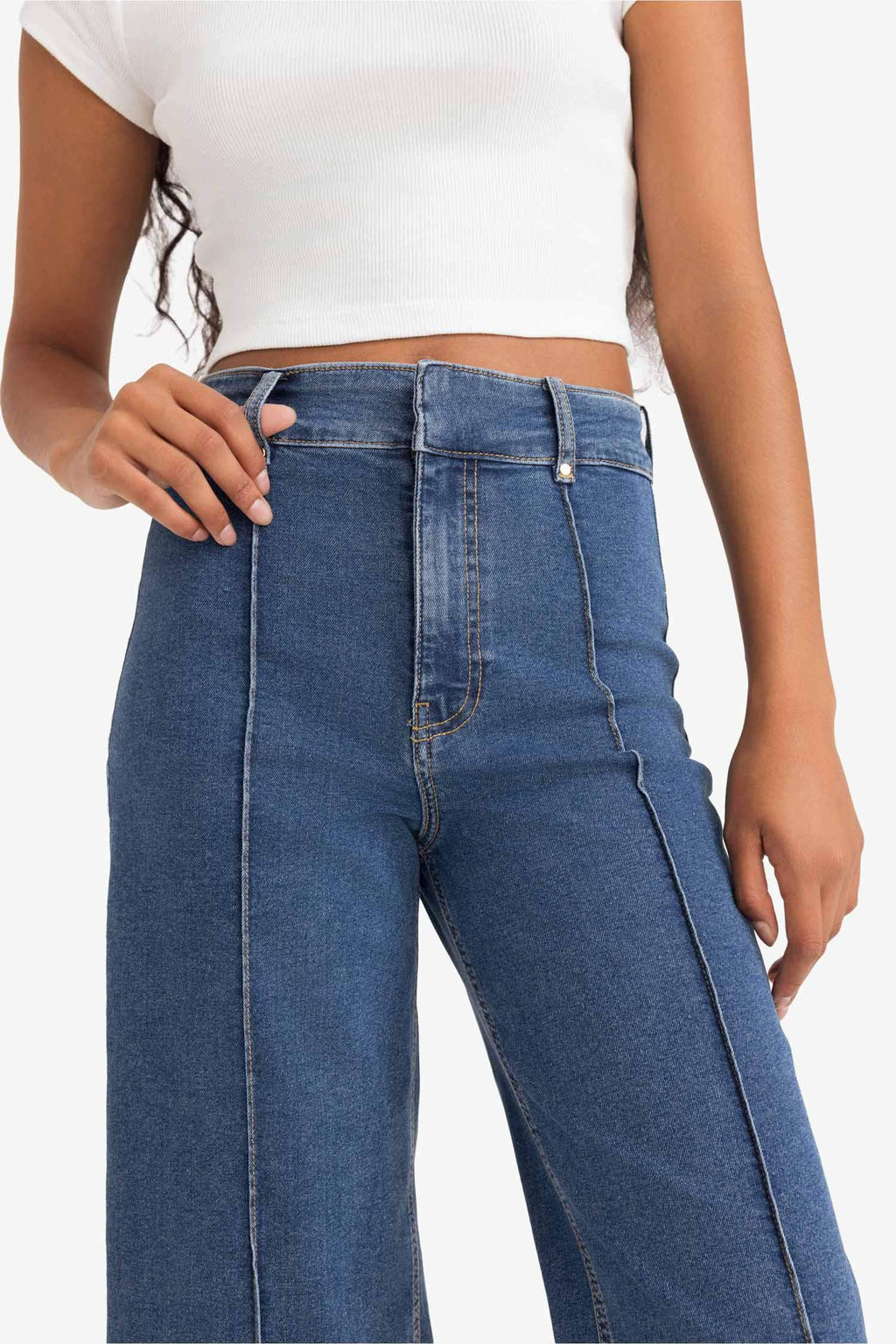 Culotte High Waist Crop Fit Crop Jean Snow Wash Trousers