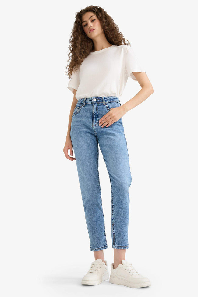 Comfort Mom High Waist Ankle Length Washed Jean Trousers Main Image