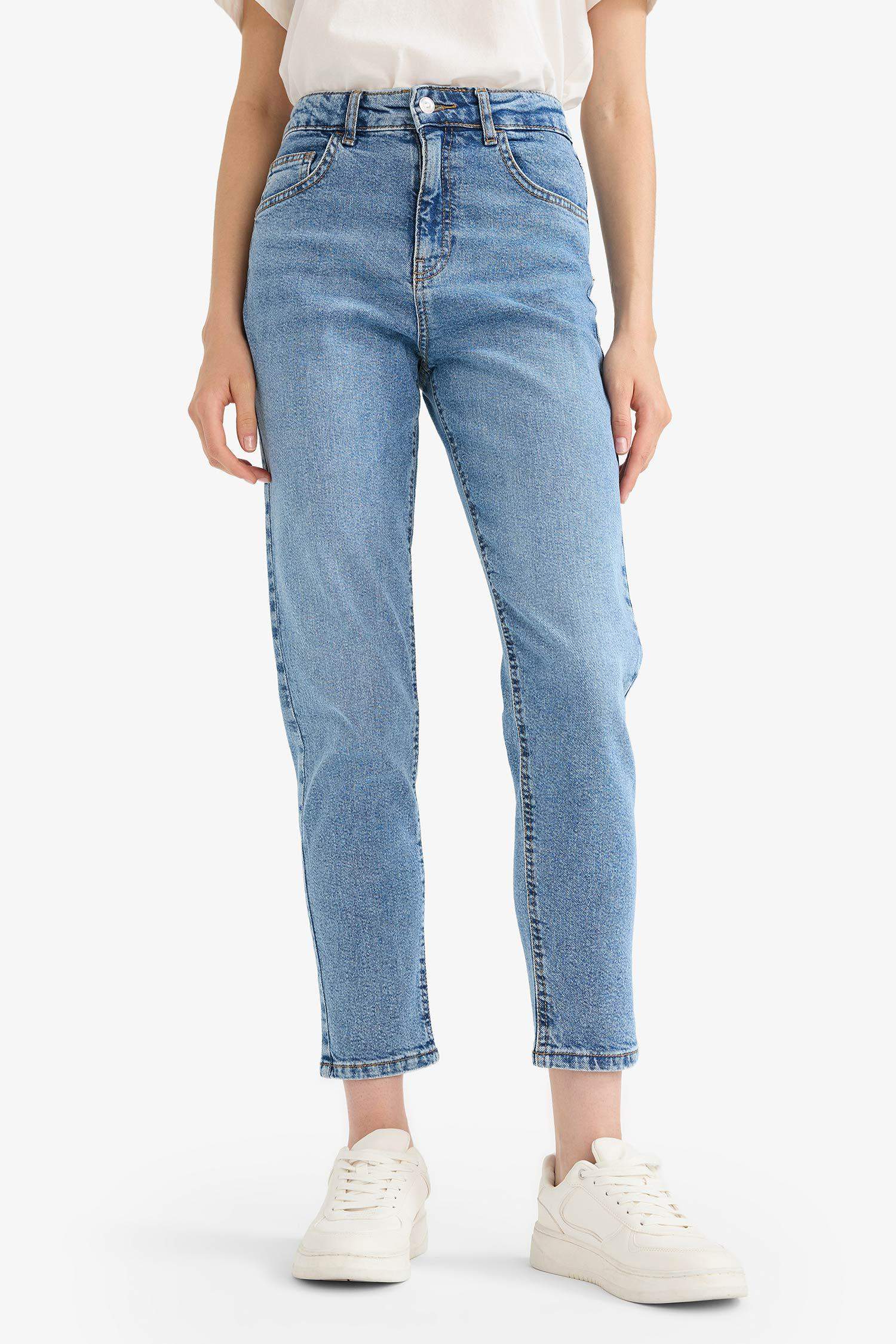 Comfort Mom High Waist Ankle Length Washed Jean Trousers