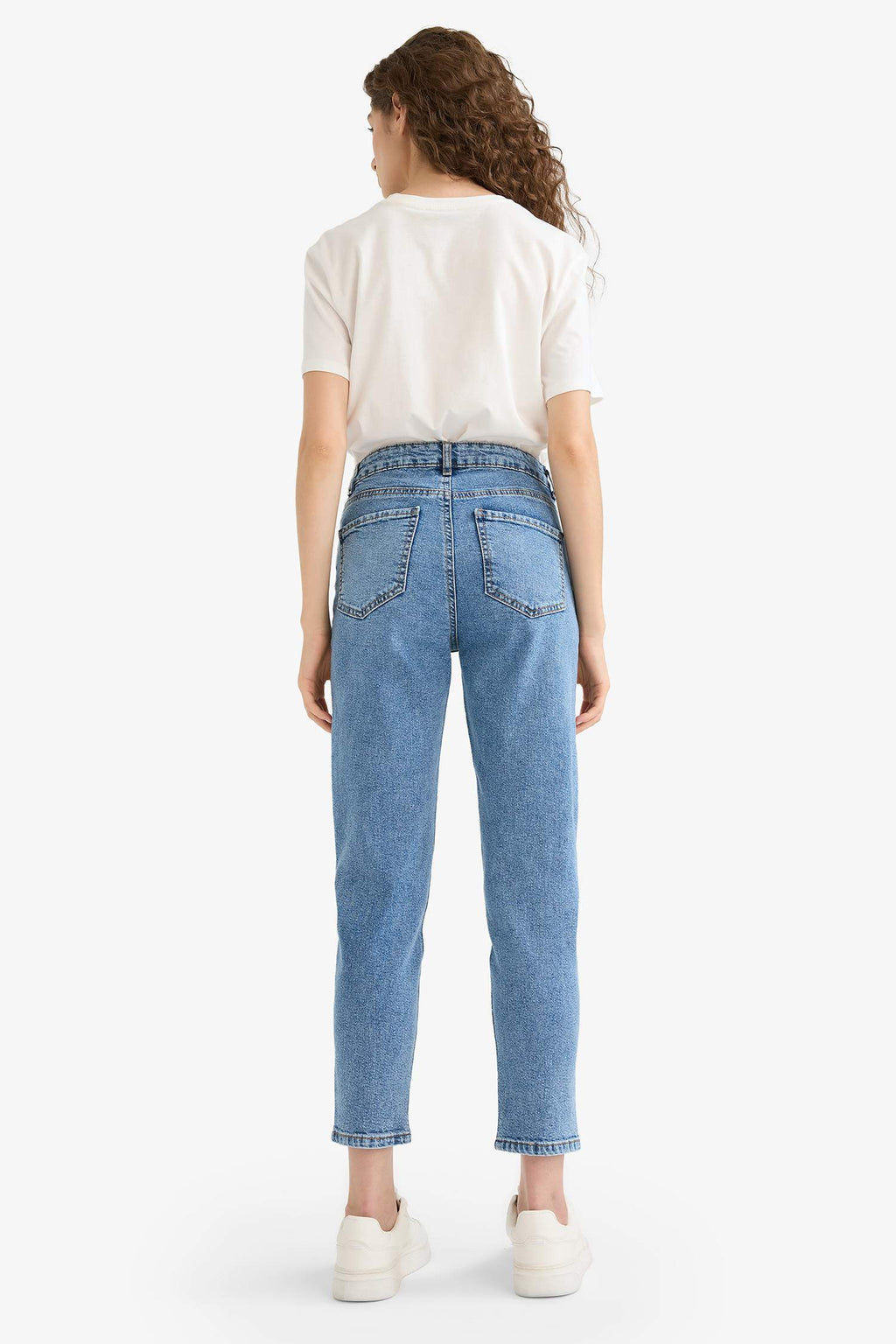 Comfort Mom High Waist Ankle Length Washed Jean Trousers