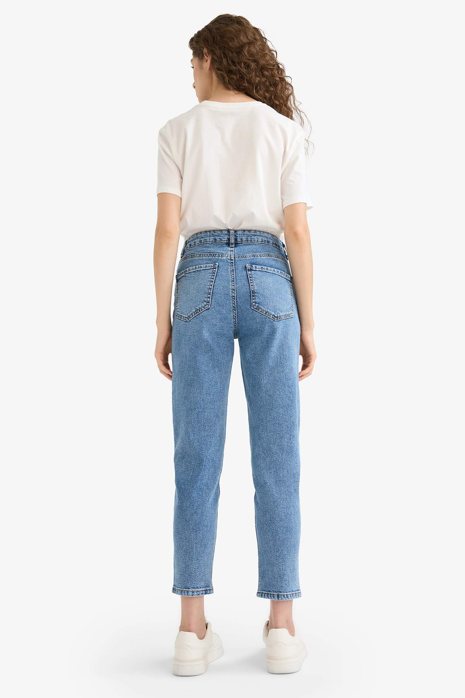 Comfort Mom High Waist Ankle Length Washed Jean Trousers