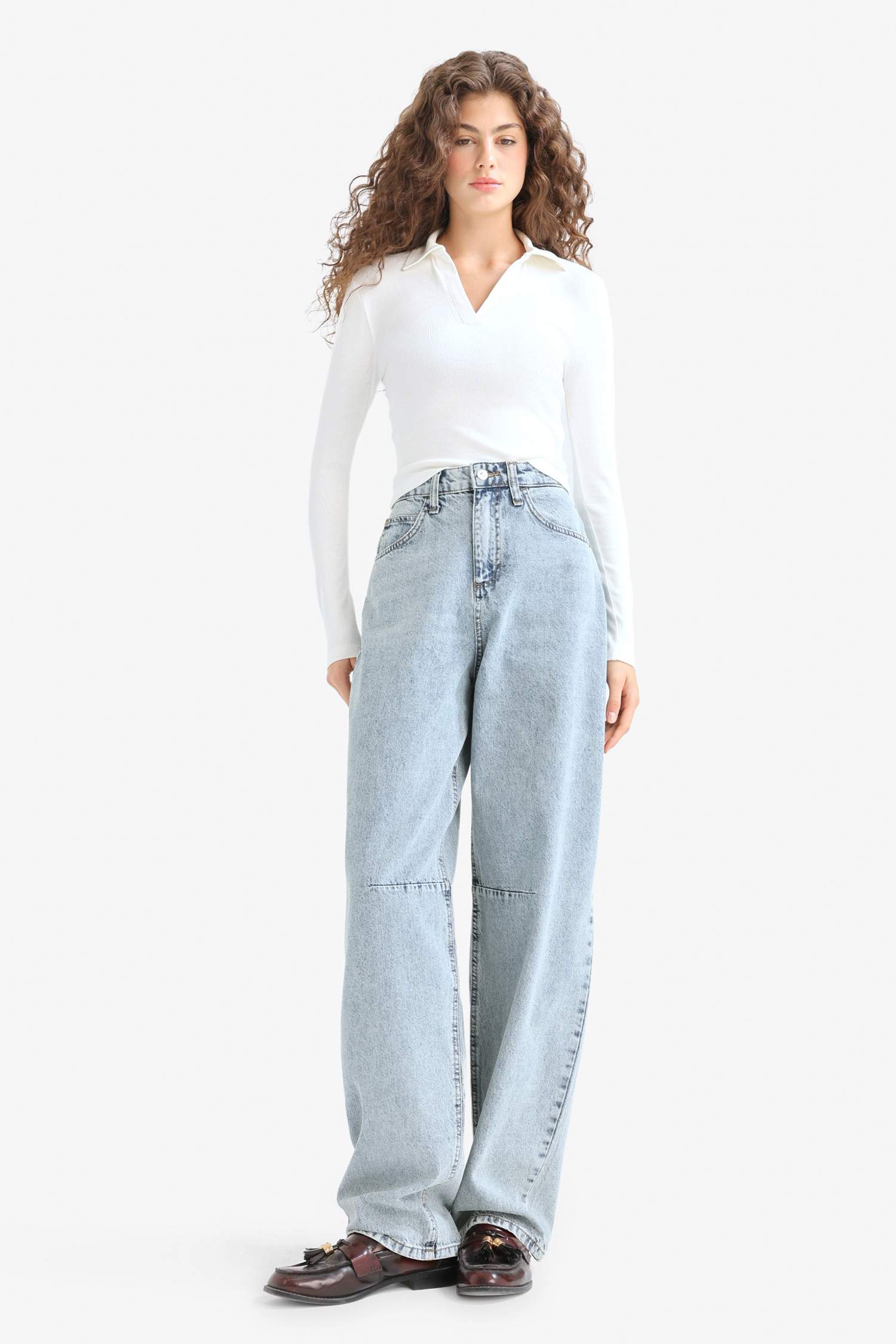 Baggy Fit High Waist Long Jean Washed Trousers