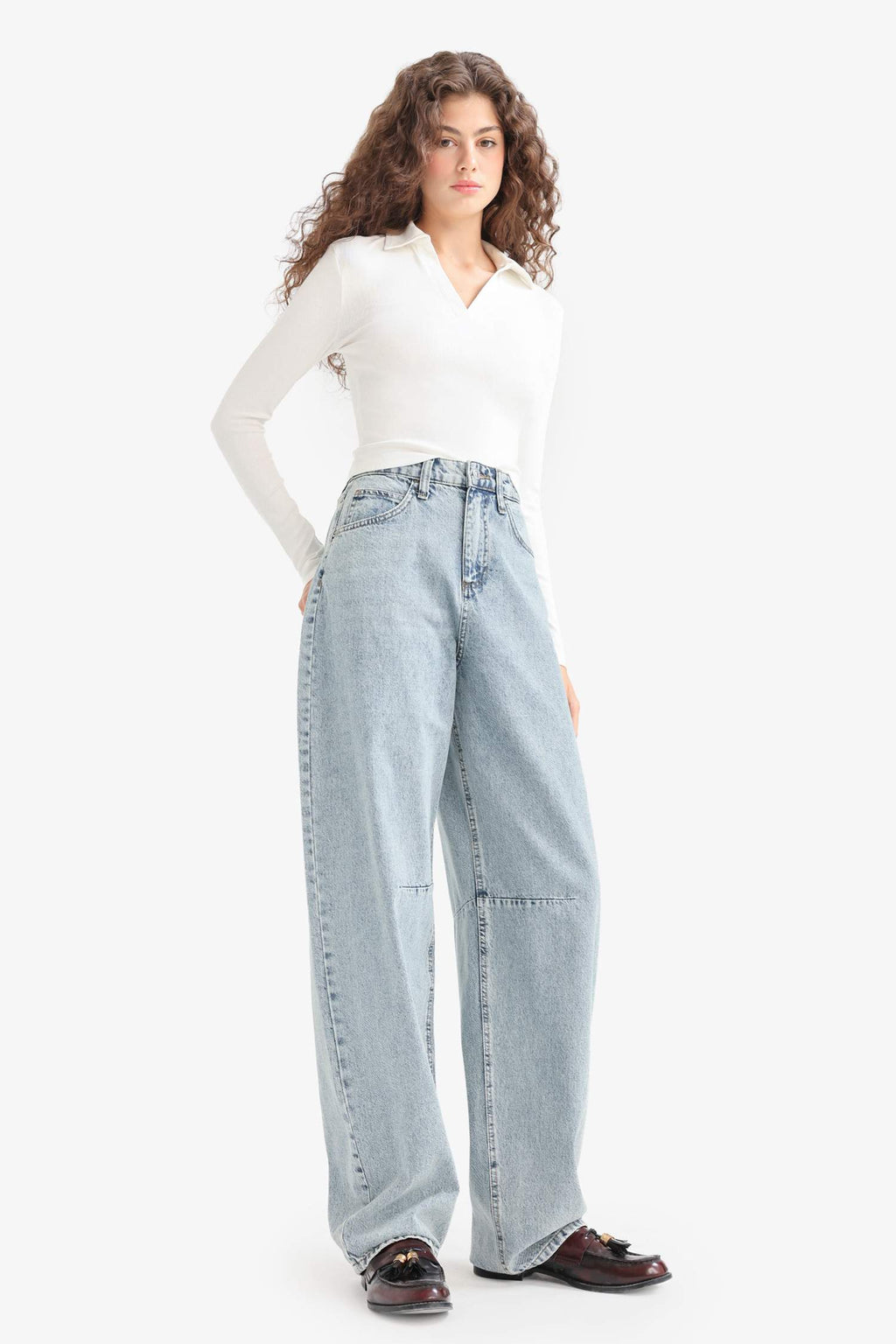 Baggy Fit High Waist Long Jean Washed Trousers