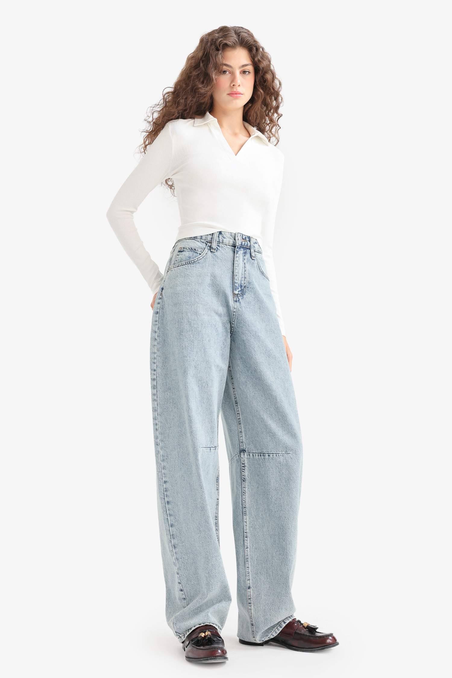 Baggy Fit High Waist Long Jean Washed Trousers