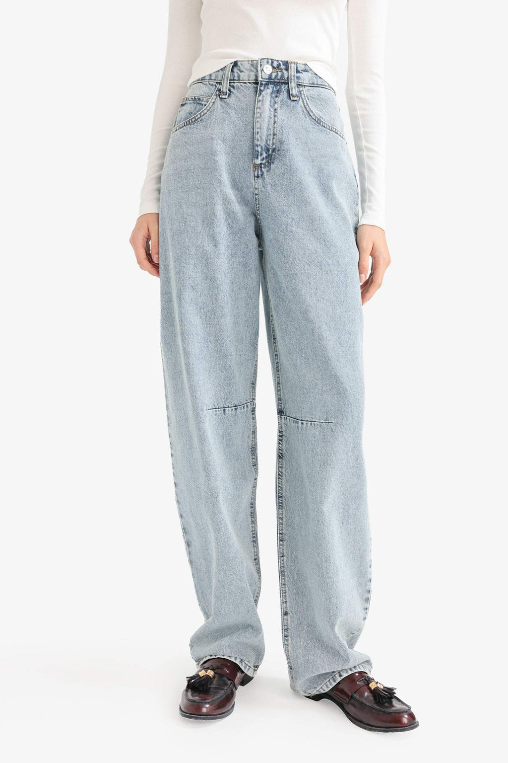 Baggy Fit High Waist Long Jean Washed Trousers