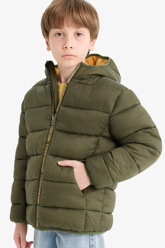 Boys' Water Repellent Hooded Zip-Up Puffy Jacket Hover Image
