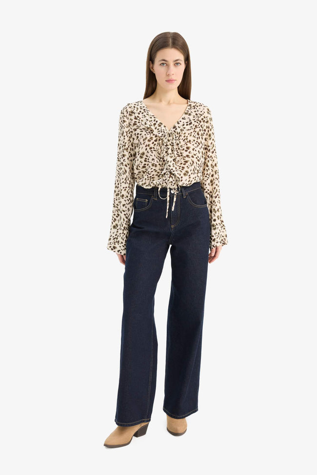 Regular Fit V Neck Leopard Shirt Main Image