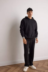 Boxy Fit Hooded Kangaroo Pocket Jacquard Sweatshirt