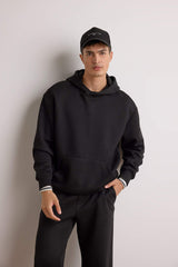 Boxy Fit Hooded Kangaroo Pocket Jacquard Sweatshirt