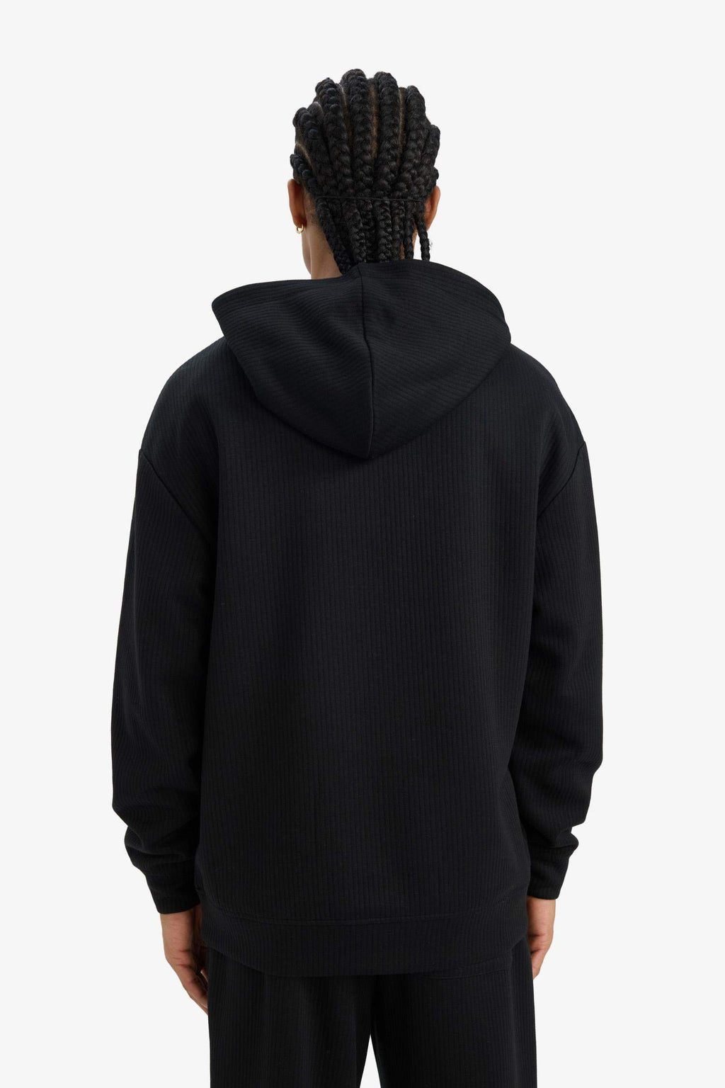 Boxy Fit Hooded Kangaroo Pocket Jacquard Sweatshirt